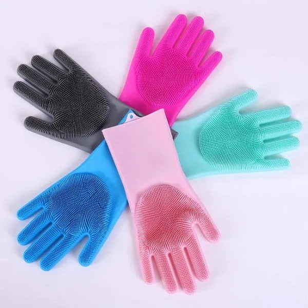 Reusable Magic Dish washing Gloves with scrubber, Silicone Cleaning, Scrub Gloves for Wash Dish, Car Washing, Kitchen