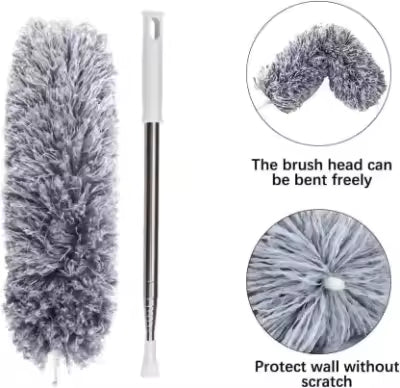 Microfiber Duster with Extension Pole (Stainless Steel), Extra Long 100 inches, with Bendable Head, Extendable Duster for Cleaning High Ceiling Fan, Interior Roof, Cobweb, Gap Dust Wet or Dry