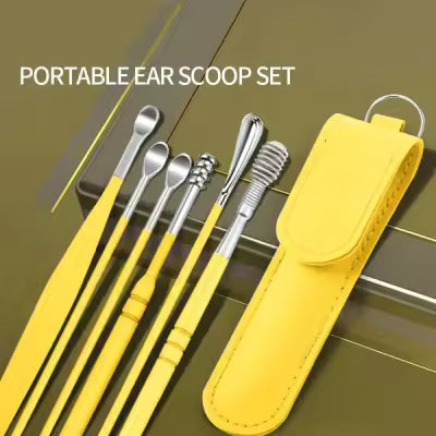 6 Pcs Set Ear Cleaner Kits Stainless Steel Earpick Wax Remover Curette Ear Pick Ear Cleaner Spoon Spiral Ear Clean Tool