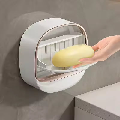 Quick-Drain Wall Mounted Soap Dish with Strong Self-Adhesive Holder – Waterproof Bathroom Soap Box with Drain Tray for Shower, Sink & Wash Basin – No-Drill Soap Holder