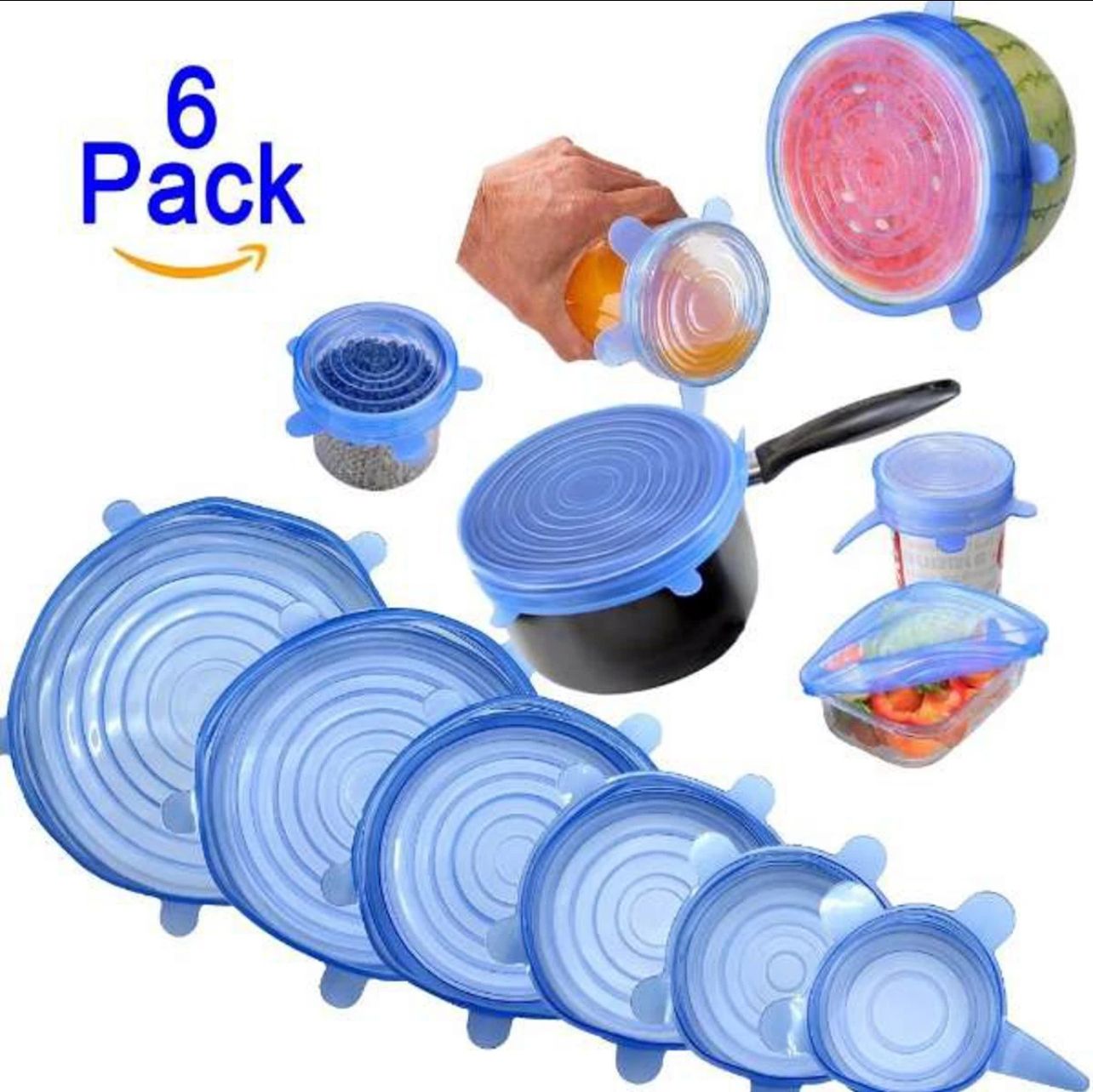 SP Dealz 6 PCS Silicone Lids Food Covers, Different Sizes Reusable for Cups Bowls, Stretch Microwave Freezer Can, 100% Safe Grade Round Shaped Tin Cover
