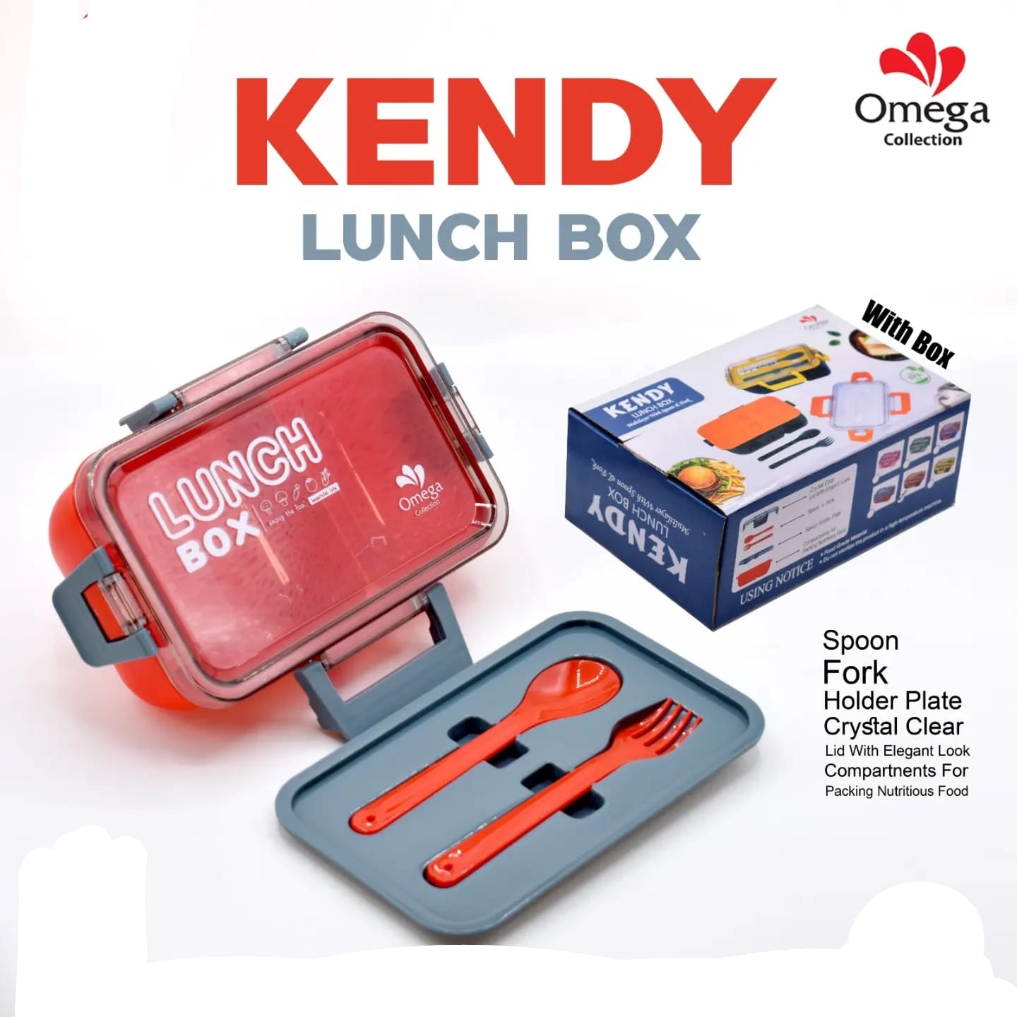 KENDY LUNCH BOX WITH SPOON + FORK | LUNCH BOX FOR SCHOOL | PLASTIC LUNCH BOX | HIGH QUALITY GURRANTED