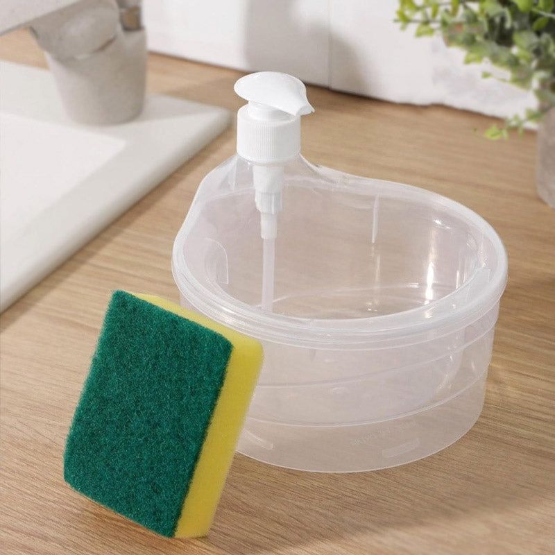 Liquid Soap Dispenser With Pump & Sponge with Sponge Caddy Organizer Holder for Kitchen Sink Tidy Scrubber Holder Dishwashing Container Kitchen Bathroom Washing Accessories