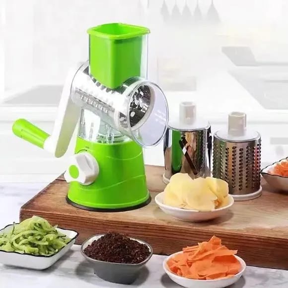 Drum Cutter Vegetable Chopper Speedy Rotary Drum Grater Slicer With Strong-Hold Suction Kitchen Hand Crank Food Cutter-Green