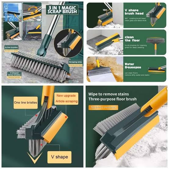 Bathroom Cleaning Brush with Wiper 2 in 1 Tiles Cleaning Brush Floor Scrub Bathroom Brush with Long Handle 120° Rotate Bathroom Floor Cleaning Brush Home Kitchen Bathroom Cleaning Accessories