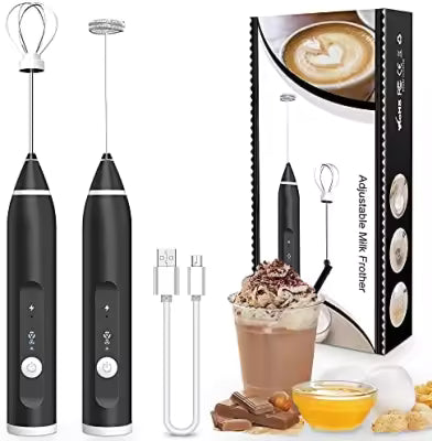Coffee Beater 2 in 1 Rechargeable Electric Handheld Mixer | USB Milk Frother & Egg Beater | 3 Speed Cordless Coffee Whisk | Portable Latte Foamer for Cappuccino, Eggs, Drinks | USB Charging, Lightweight, Easy to Clean, Multi-Use Kitchen Tool