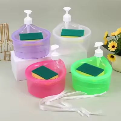 Liquid Soap Dispenser With Pump & Sponge with Sponge Caddy Organizer Holder for Kitchen Sink Tidy Scrubber Holder Dishwashing Container Kitchen Bathroom Washing Accessories