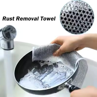 Steel Wire Cleaning Cloth Non-Scratch Iron Microfiber Mesh Dishrag Washing Pot Rags Kitchen Towel Reusable