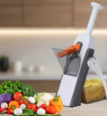 5-in-1 Multifunctional Mandoline Slicer & Vegetable Cutter with Adjustable Slicer Thickness – Precision Cutting Tool for Kitchen Food Preparation, Safe Design, Stainless Steel Blades for Chopping, Dicing, and Julienne Vegetables