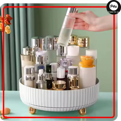 Makeup Organizer Stand and Brush holder – Luxury 360° Rotating Makeup tray - Portable Cosmetic Holder, Transparent Acrylic Makeup Brush Storage Box, Dust Free Makeup Brush Organizer Stand with 7 Slots for Bedroom, Dresser, Bathroom & Countertop Display