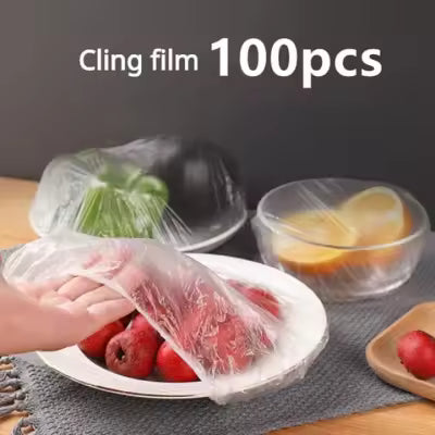 100Pcs Disposable Plastic Food Covers | Stretchable Elastic Lids for Bowls, Plates, Cups & Fruits | Transparent Dust-Proof Storage Bags | Reusable Shopper Bags | Kitchen Use | Food Wrap | Lunch Cover | Storage Thailiyan